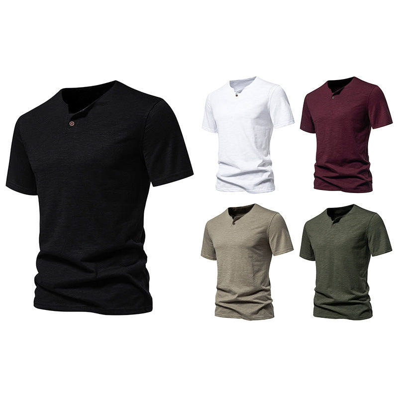Herrar kortärmad Henley-shirt med modern ståkrage och högkvalitativ bomullskvalitet Eva Jonsson-Eva Jonsson