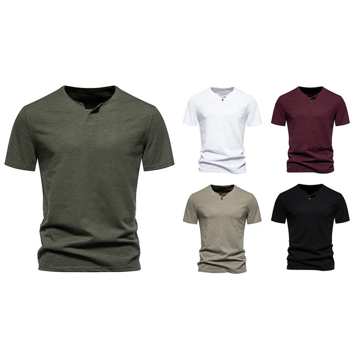 Herrar kortärmad Henley-shirt med modern ståkrage och högkvalitativ bomullskvalitet Mirla-Eva Jonsson