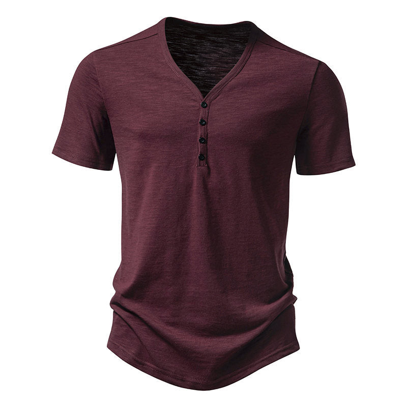 Herrar kortärmad Henley-t-shirt med v-ringning och knapplist Eva Jonsson-Eva Jonsson