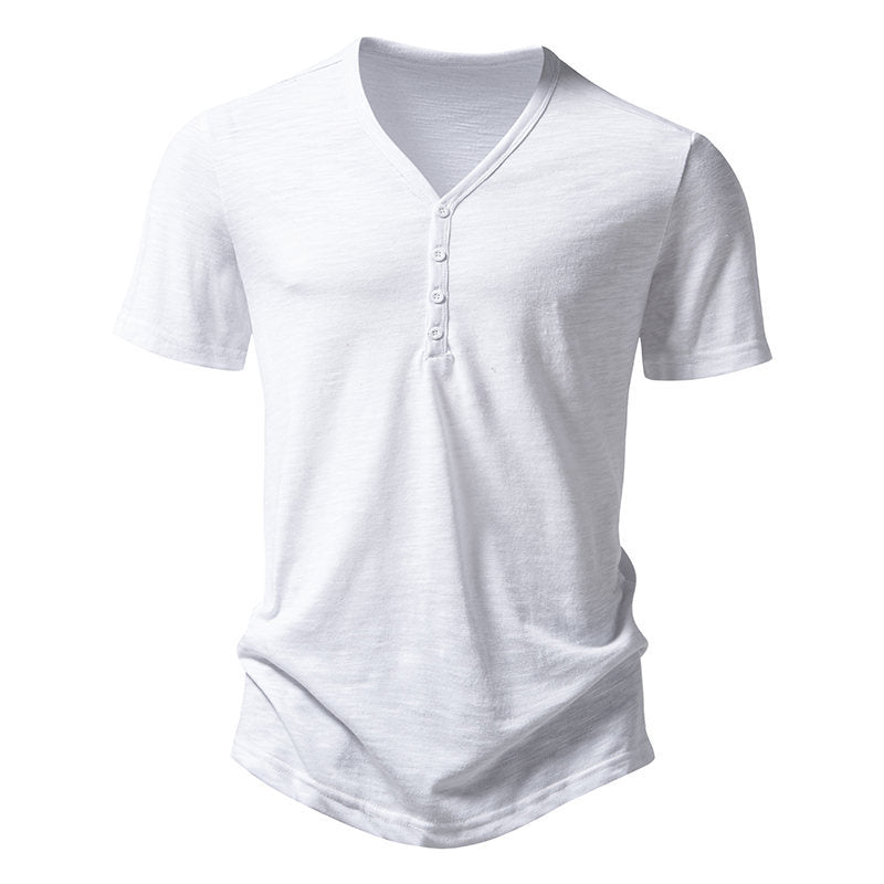 Herrar kortärmad Henley-t-shirt med v-ringning och knapplist Eva Jonsson-Eva Jonsson