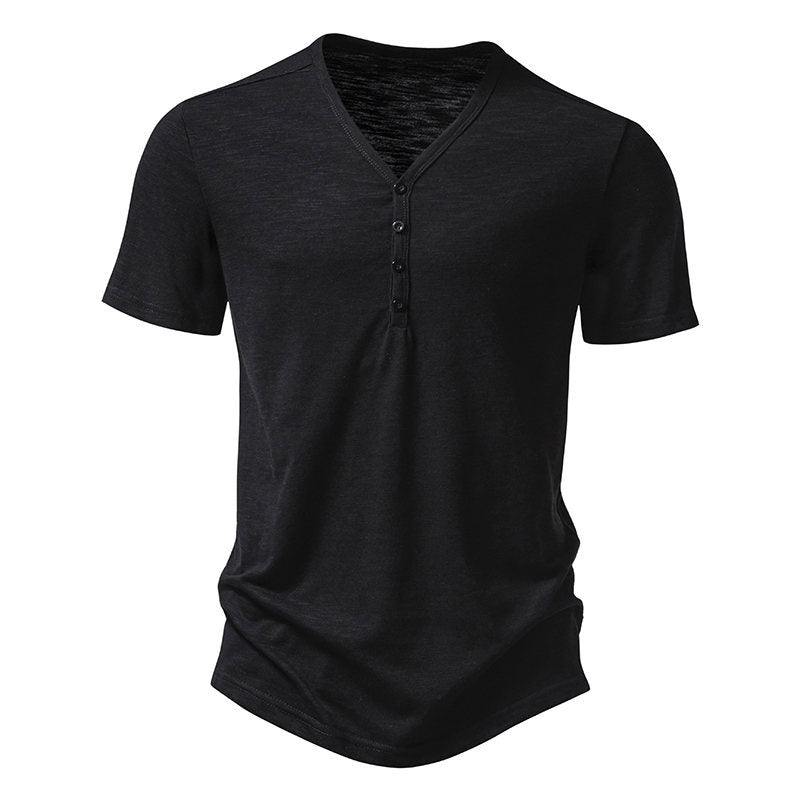 Herrar kortärmad Henley-t-shirt med v-ringning och knapplist Eva Jonsson-Eva Jonsson