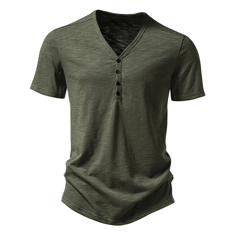 Herrar kortärmad Henley-t-shirt med v-ringning och knapplist Eva Jonsson-Eva Jonsson
