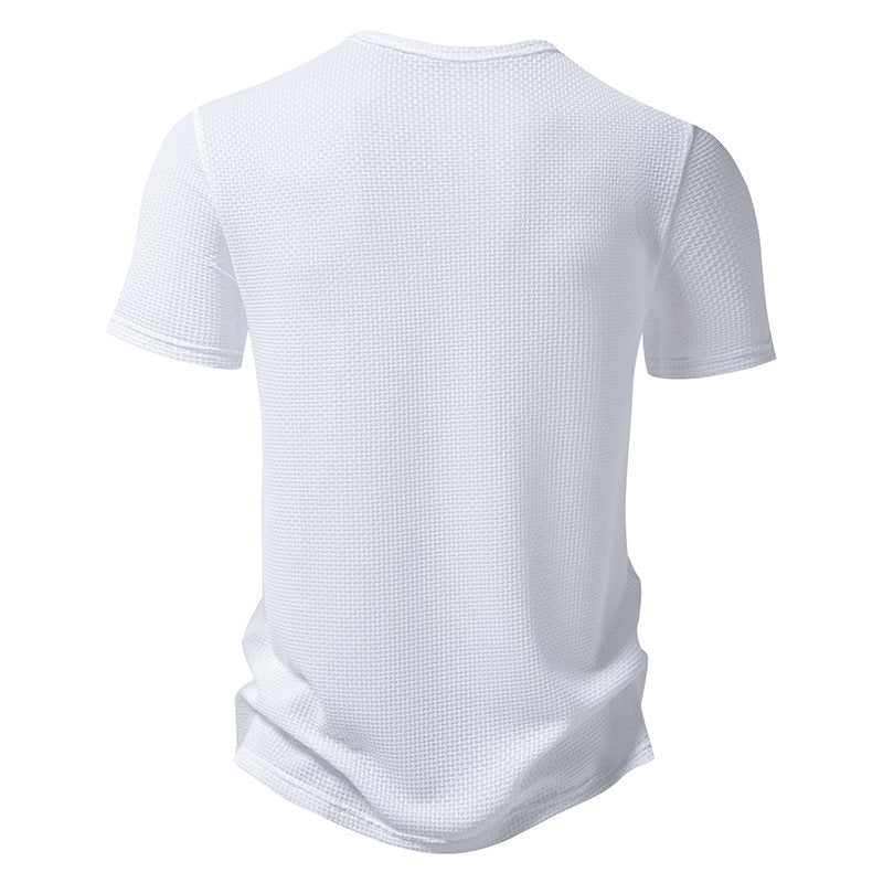 Herrar kortärmad Henley-tröja med strukturerad design och moderna knapppdetaljer Mirla-Eva Jonsson