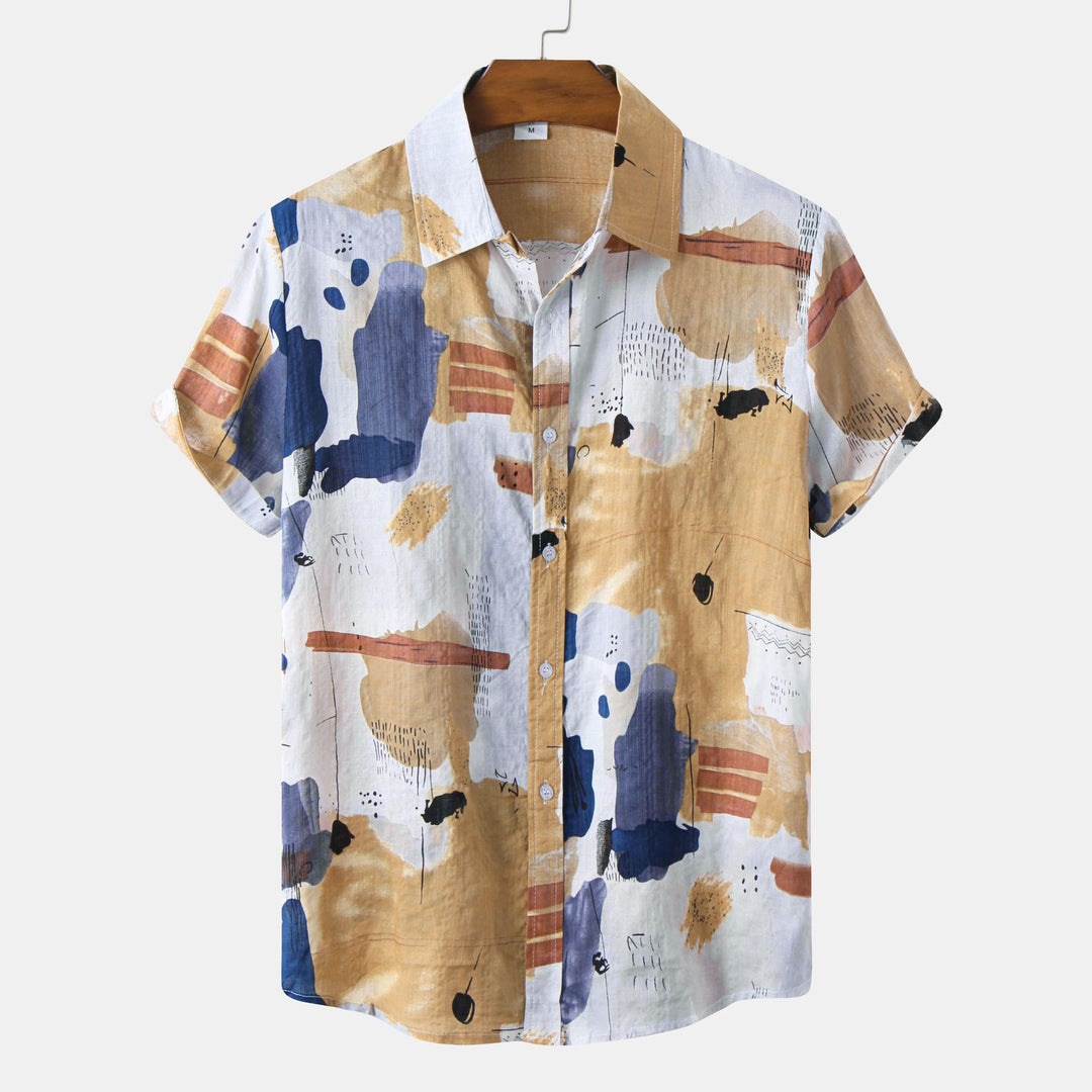 Herrar kortärmad blus med kreativa färgsprutdesigns och behaglig bärkomfort Eva Jonsson-Eva Jonsson