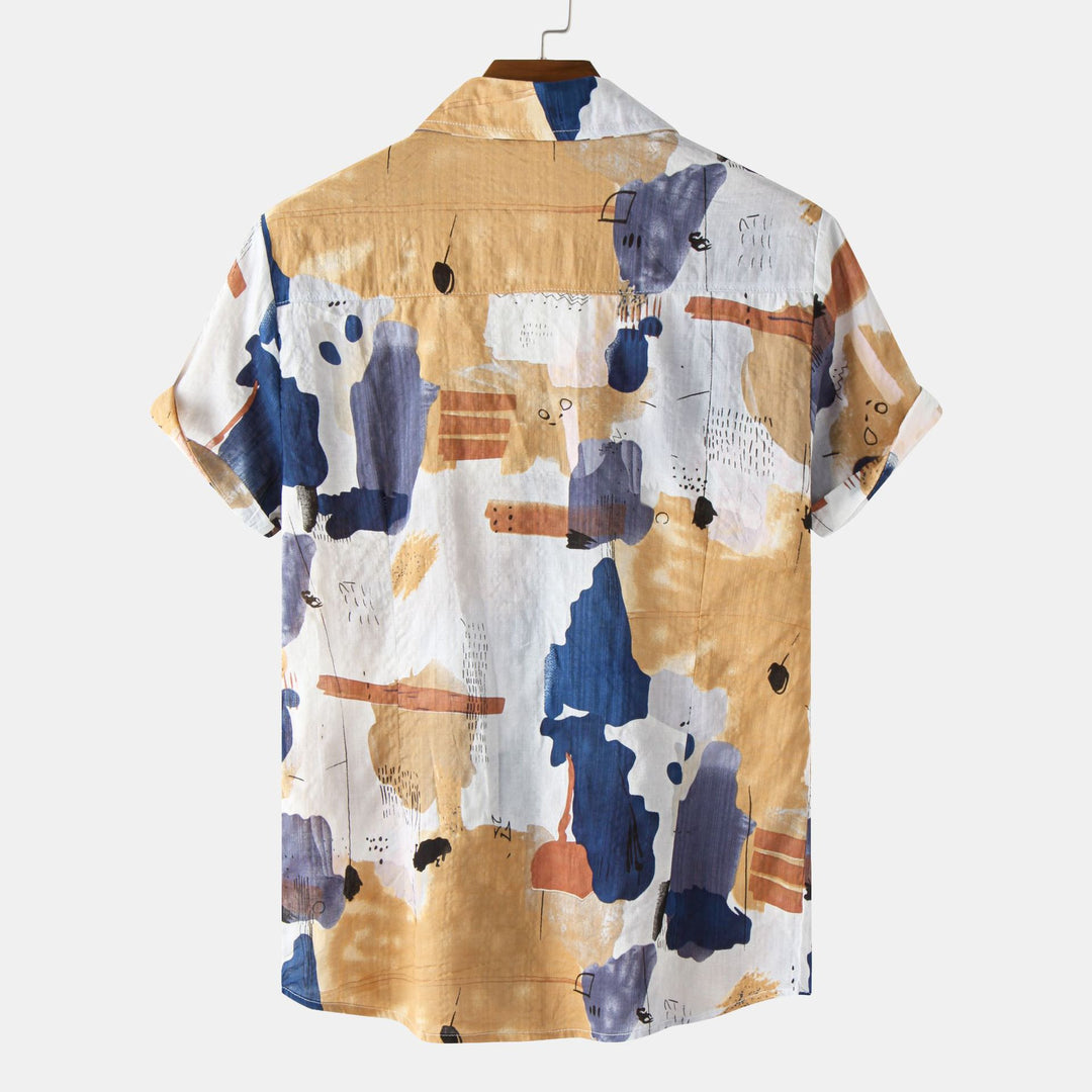 Herrar kortärmad blus med kreativa färgsprutdesigns och behaglig bärkomfort Eva Jonsson-Eva Jonsson