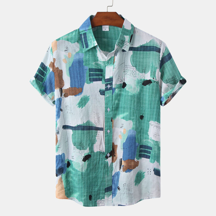 Herrar kortärmad blus med kreativa färgsprutdesigns och behaglig bärkomfort Eva Jonsson-Eva Jonsson
