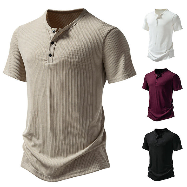 Herrar kortärmad henley-tröja med strukturerad design Mirla-Eva Jonsson