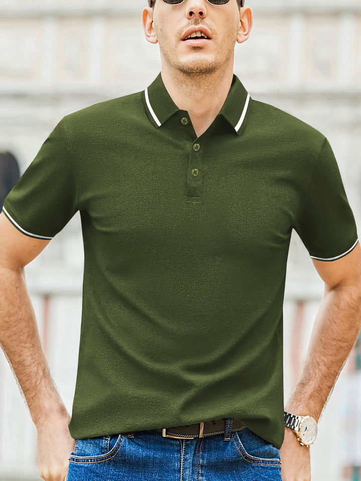 Herrar kortärmad polo med modern bicolor-krage och andningsbart bomullskvalitet Mirla-Eva Jonsson