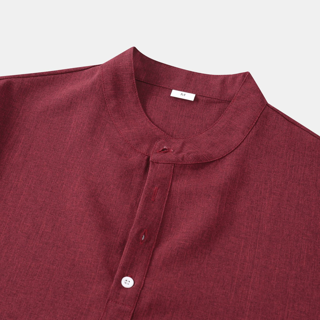Herrar kortärmad skjorta med innovativ Henley-krage och avslappnad design Eva Jonsson-Eva Jonsson