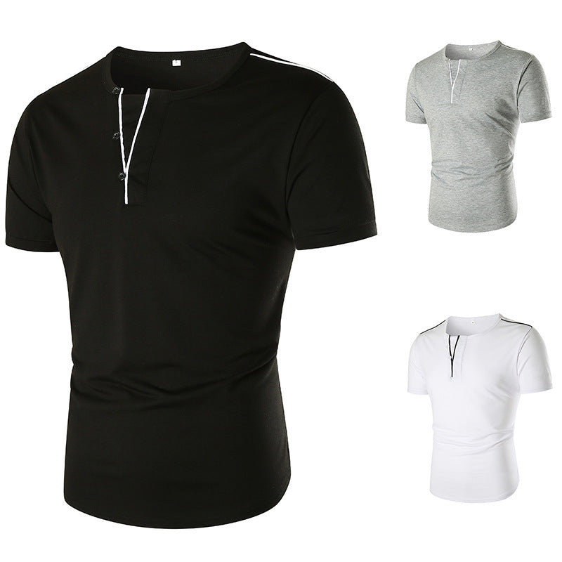 Herrar kortärmad t-shirt med halv knappslå och kontrasterande sömmar Mirla-Eva Jonsson