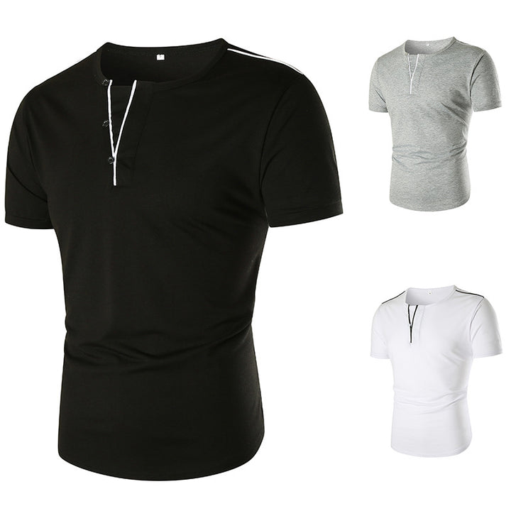 Herrar kortärmad t-shirt med halv knappslå och kontrasterande sömmar Mirla-Eva Jonsson