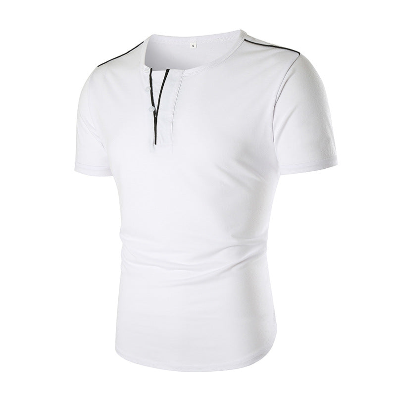 Herrar kortärmad t-shirt med halv knappslå och kontrasterande sömmar Mirla-Eva Jonsson