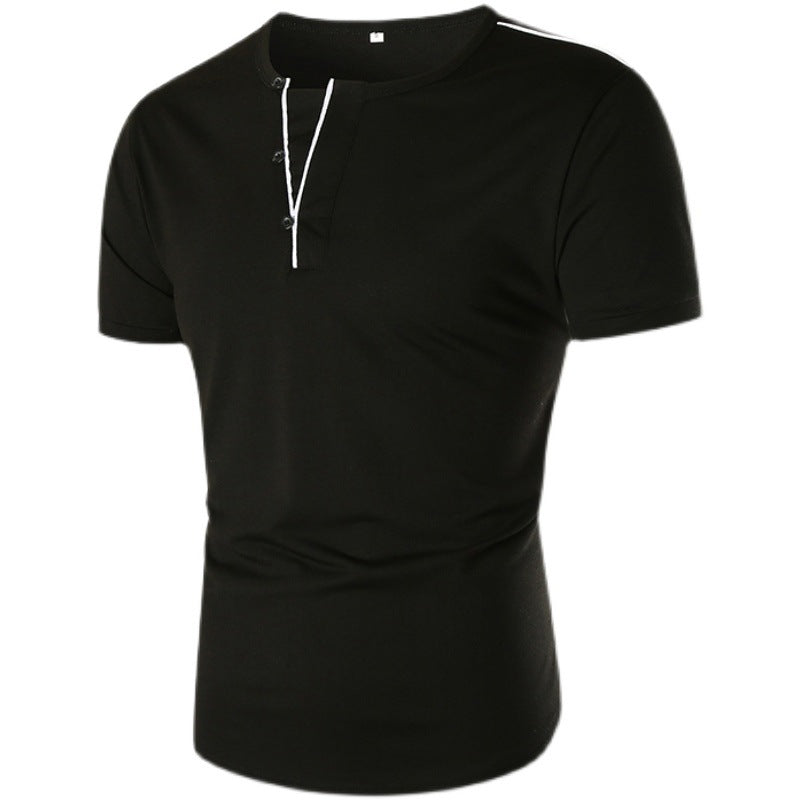 Herrar kortärmad t-shirt med halv knappslå och kontrasterande sömmar Mirla-Eva Jonsson