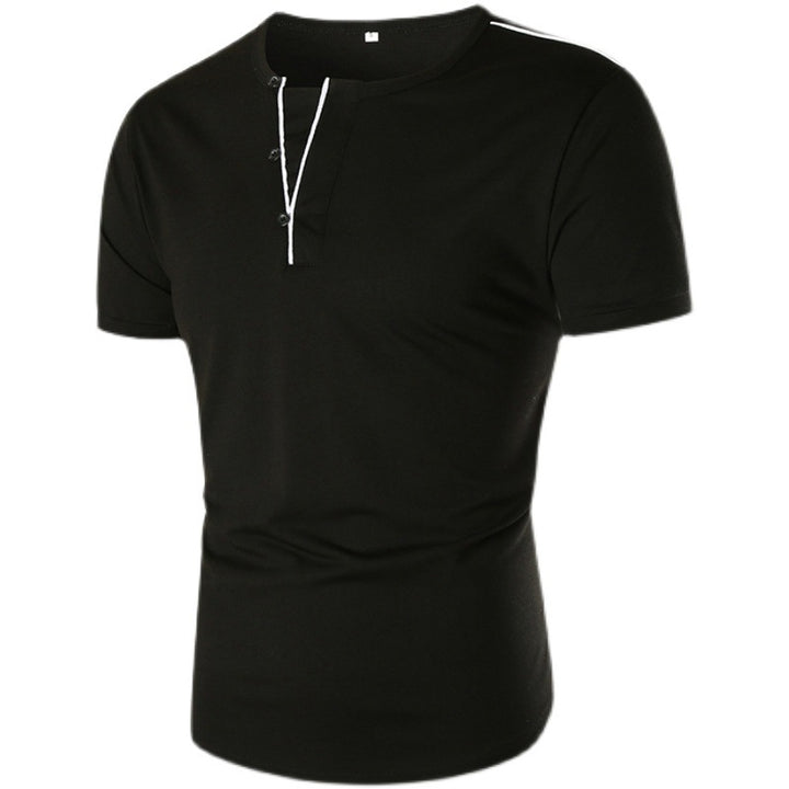 Herrar kortärmad t-shirt med halv knappslå och kontrasterande sömmar Mirla-Eva Jonsson