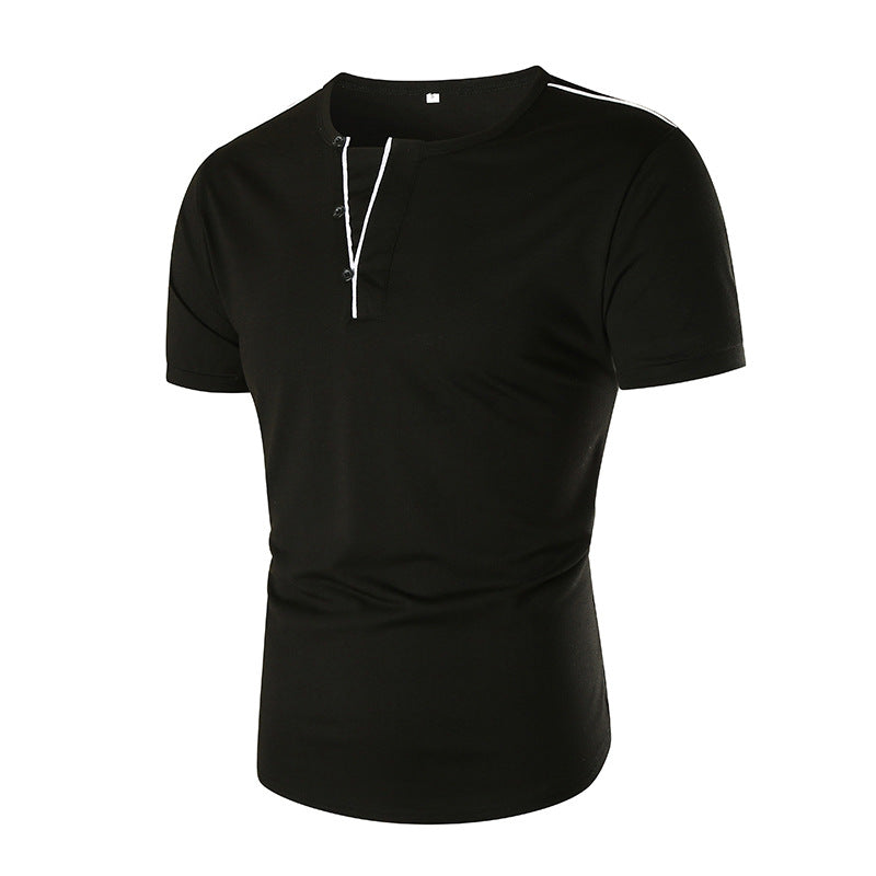 Herrar kortärmad t-shirt med halv knappslå och kontrasterande sömmar Mirla-Eva Jonsson