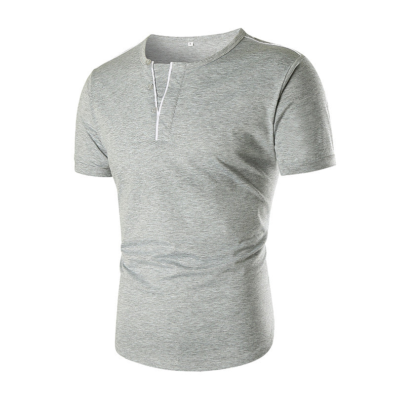 Herrar kortärmad t-shirt med halv knappslå och kontrasterande sömmar Mirla-Eva Jonsson