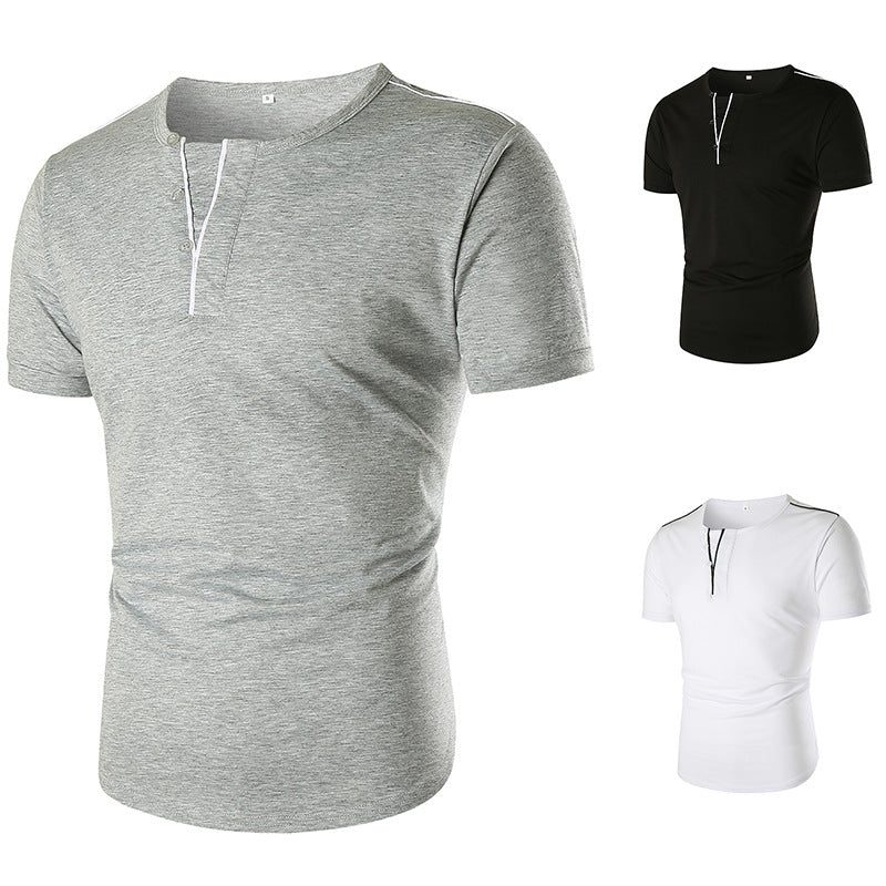 Herrar kortärmad t-shirt med halv knappslå och kontrasterande sömmar Mirla-Eva Jonsson
