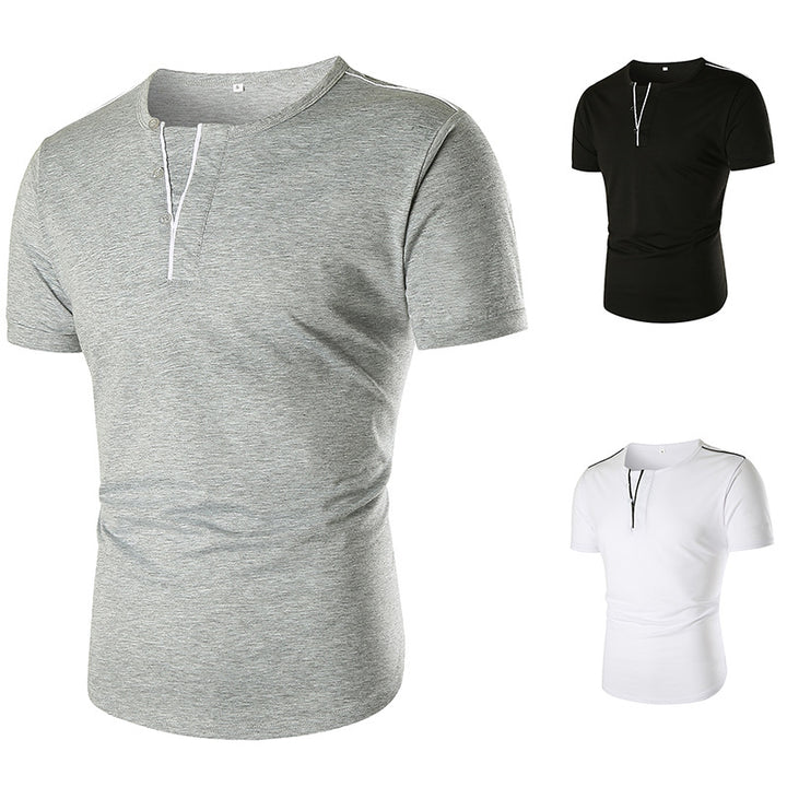 Herrar kortärmad t-shirt med halv knappslå och kontrasterande sömmar Mirla-Eva Jonsson