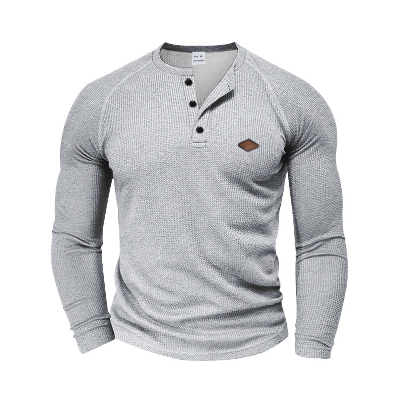 Herrar långärmad Henley-T-shirt med strukturerad väv och modernt knappdesign Eva Jonsson-Eva Jonsson
