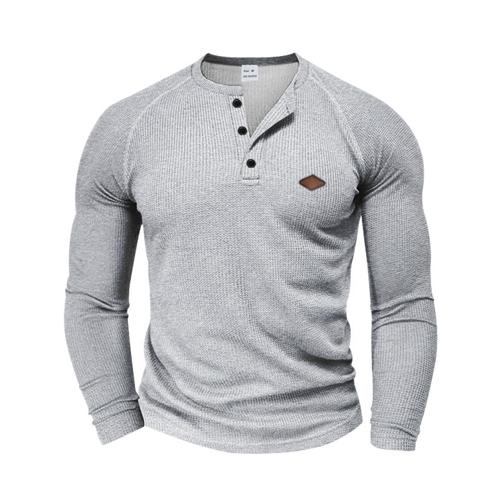 Herrar långärmad Henley-T-shirt med strukturerad väv och modernt knappdesign Eva Jonsson-Eva Jonsson