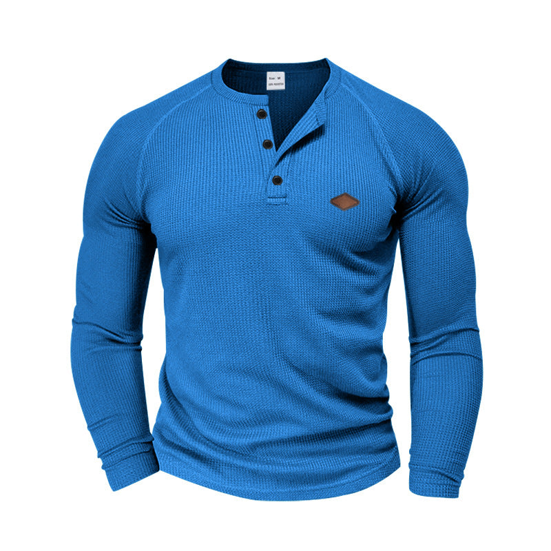 Herrar långärmad Henley-T-shirt med strukturerad väv och modernt knappdesign Eva Jonsson-Eva Jonsson