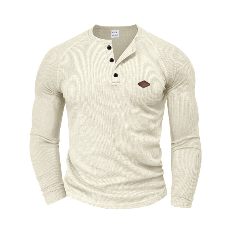 Herrar långärmad Henley-T-shirt med strukturerad väv och modernt knappdesign Eva Jonsson-Eva Jonsson