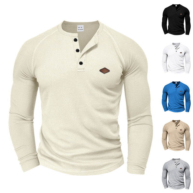 Herrar långärmad Henley-T-shirt med strukturerad väv och modernt knappdesign Eva Jonsson-Eva Jonsson