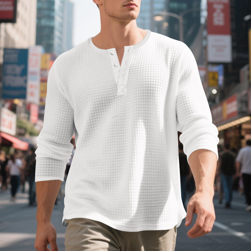 Herrar långärmad Henley-shirt med strukturerad design Mirla-Eva Jonsson