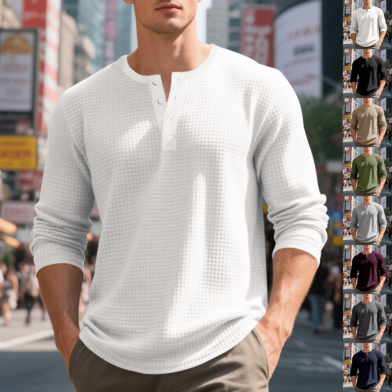 Herrar långärmad Henley-shirt med strukturerad design Mirla-Eva Jonsson