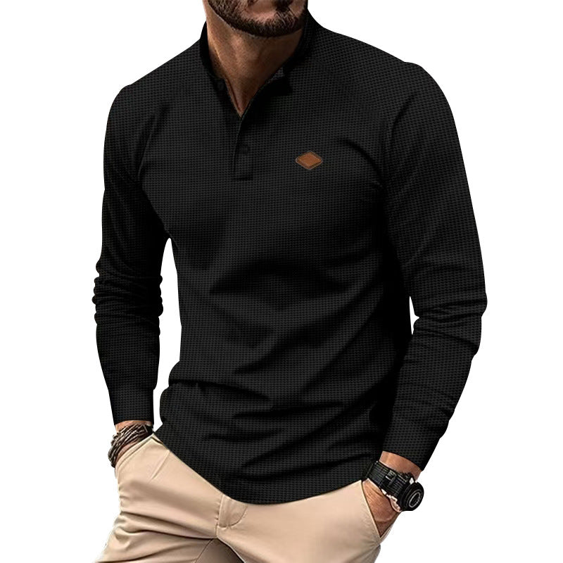 Herrar långärmad Henley-shirt med strukturerad yta och moderna knappr detaljer Eva Jonsson-Eva Jonsson