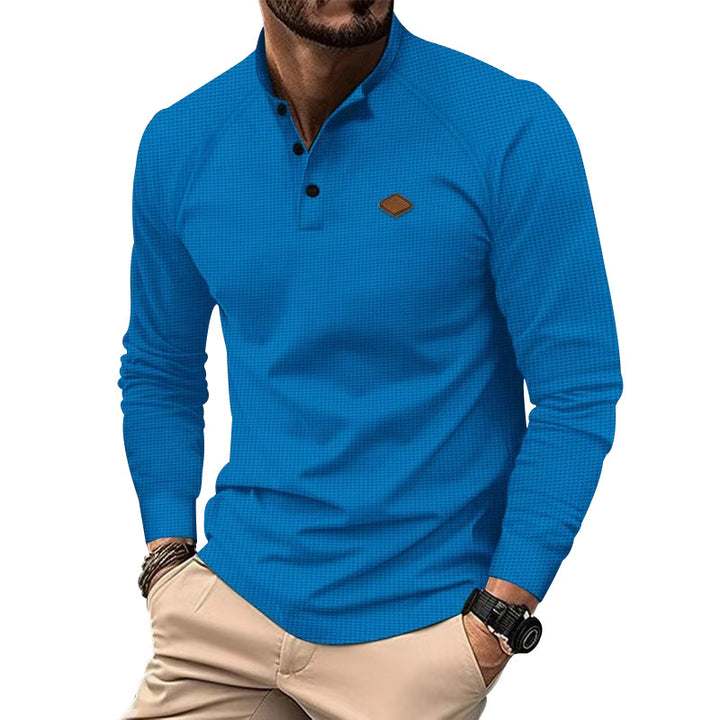 Herrar långärmad Henley-shirt med strukturerad yta och moderna knappr detaljer Eva Jonsson-Eva Jonsson