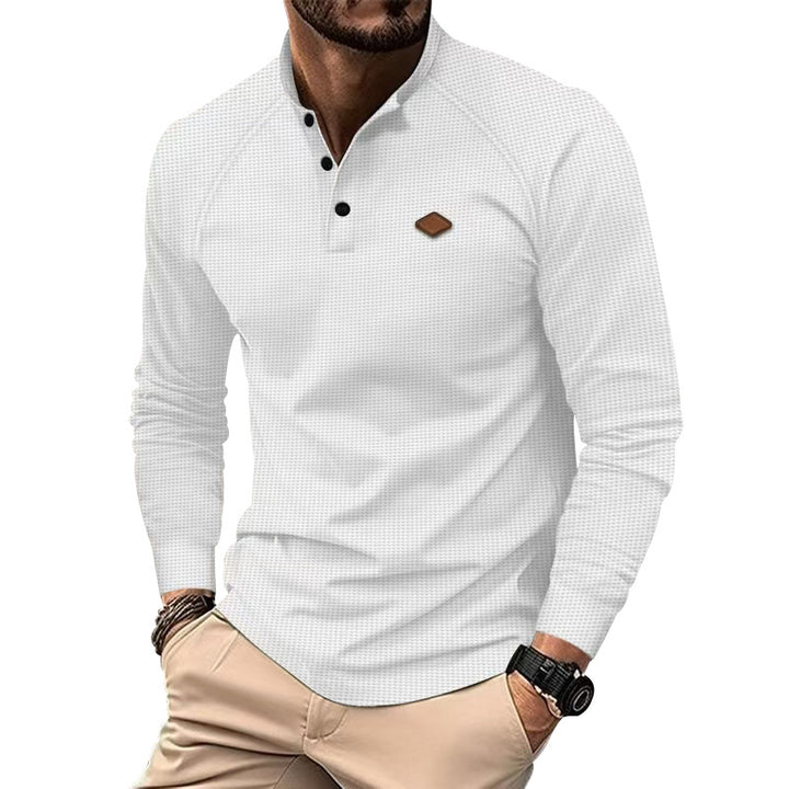 Herrar långärmad Henley-shirt med strukturerad yta och moderna knappr detaljer Eva Jonsson-Eva Jonsson