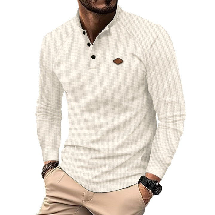 Herrar långärmad Henley-shirt med strukturerad yta och moderna knappr detaljer Mirla-Eva Jonsson
