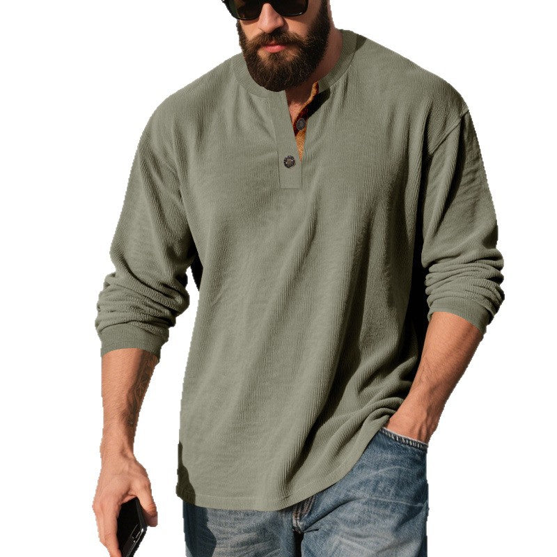 Herrar långärmad Henley-shirt med strukturerat material och trendiga knapppdetaljer Eva Jonsson-Eva Jonsson