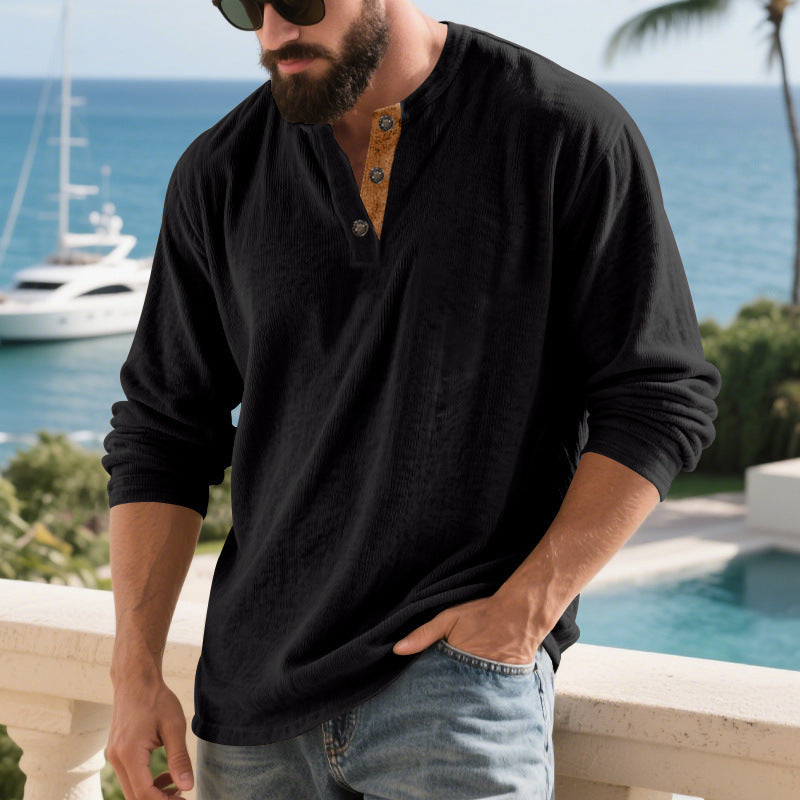 Herrar långärmad Henley-shirt med strukturerat material och trendiga knapppdetaljer Eva Jonsson-Eva Jonsson