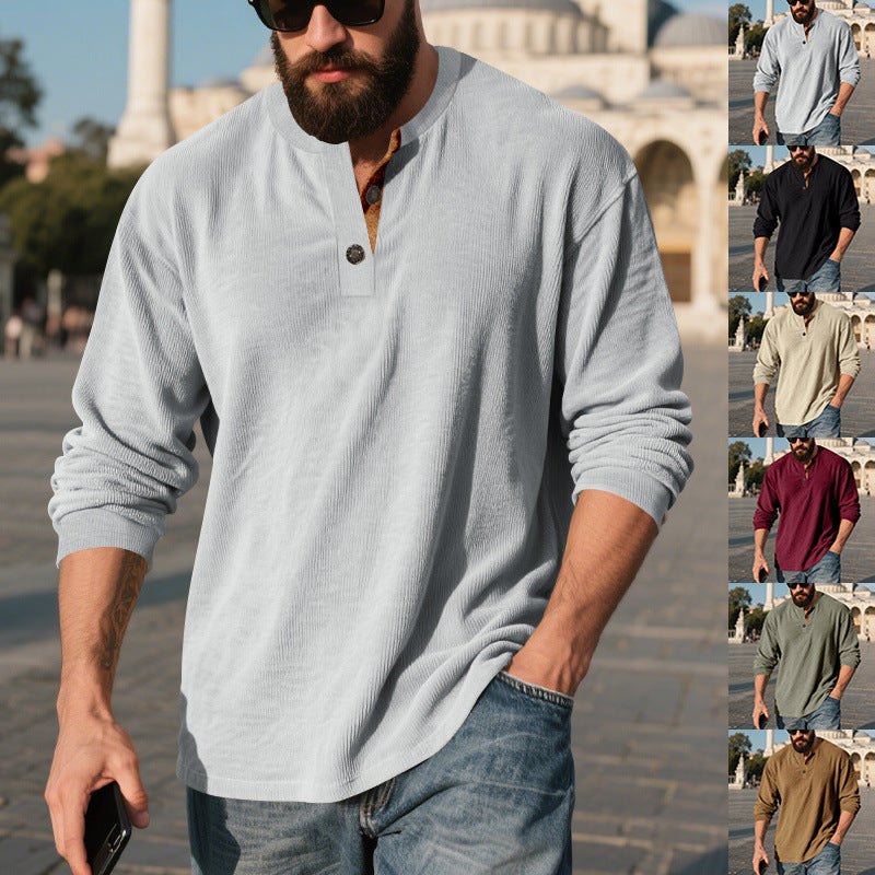 Herrar långärmad Henley-shirt med strukturerat material och trendiga knapppdetaljer Eva Jonsson-Eva Jonsson