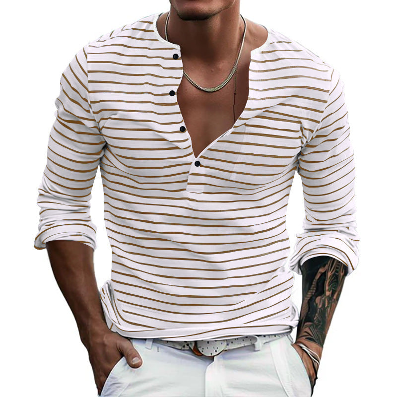 Herrar långärmad Henley-shirt med trendiga ränder och praktiska knappar Eva Jonsson-Eva Jonsson