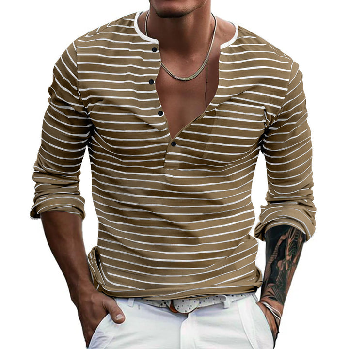 Herrar långärmad Henley-shirt med trendiga ränder och praktiska knappar Eva Jonsson-Eva Jonsson
