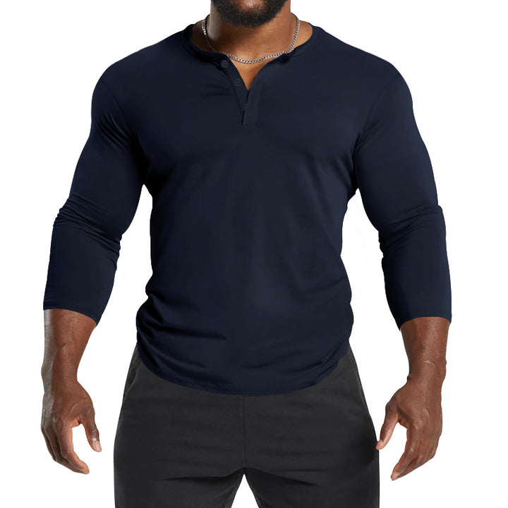 Herrar långärmad Henley-t-shirt av andningsbart bomullsmix med knapppdetaljer Eva Jonsson-Eva Jonsson