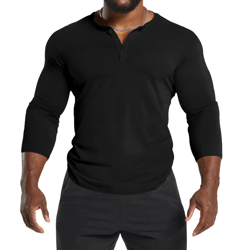 Herrar långärmad Henley-t-shirt av andningsbart bomullsmix med knapppdetaljer Eva Jonsson-Eva Jonsson