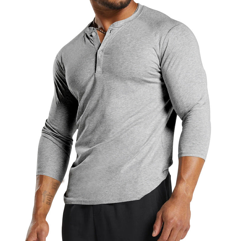 Herrar långärmad Henley-t-shirt av andningsbart bomullsmix med knapppdetaljer Eva Jonsson-Eva Jonsson