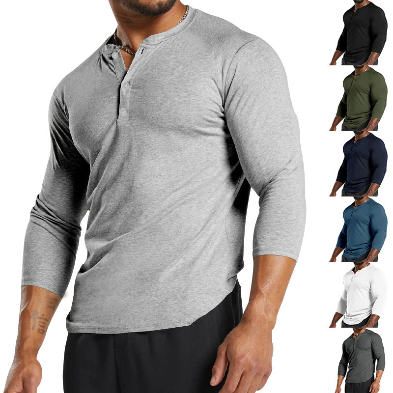 Herrar långärmad Henley-t-shirt av andningsbart bomullsmix med knapppdetaljer Mirla-Eva Jonsson