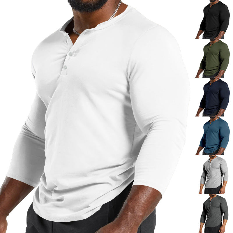 Herrar långärmad Henley-t-shirt av andningsbart bomullsmix med knapppdetaljer Mirla-Eva Jonsson