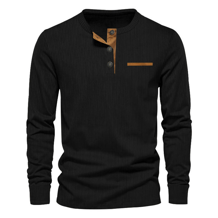Herrar långärmad Henley-tröja i strukturerat ribbat material med modern knappdesign Eva Jonsson-Eva Jonsson