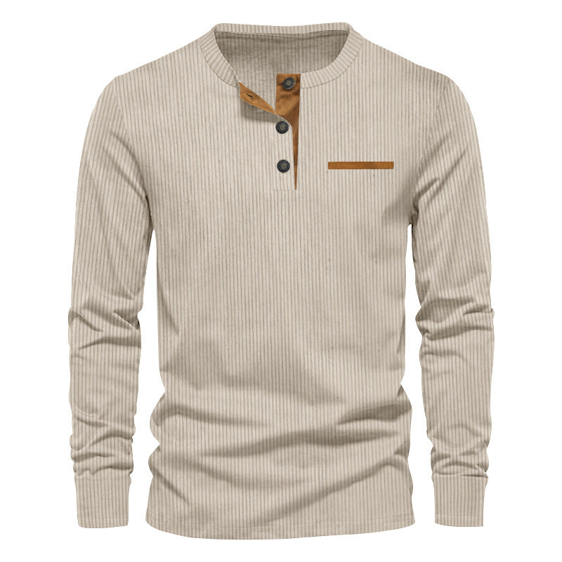 Herrar långärmad Henley-tröja i strukturerat ribbat material med modern knappdesign Eva Jonsson-Eva Jonsson