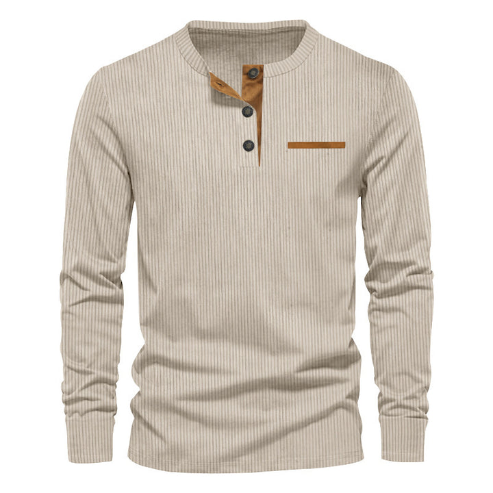 Herrar långärmad Henley-tröja i strukturerat ribbat material med modern knappdesign Eva Jonsson-Eva Jonsson