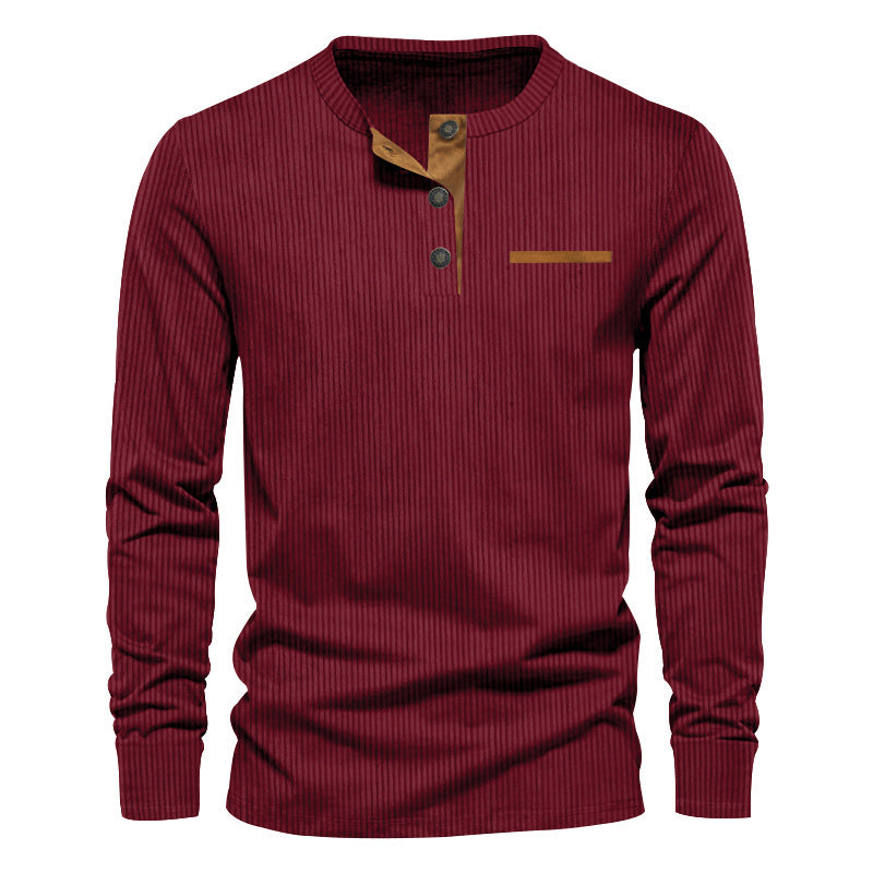 Herrar långärmad Henley-tröja i strukturerat ribbat material med modern knappdesign Eva Jonsson-Eva Jonsson