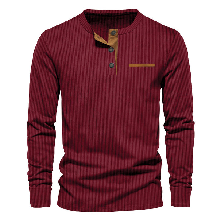 Herrar långärmad Henley-tröja i strukturerat ribbat material med modern knappdesign Eva Jonsson-Eva Jonsson