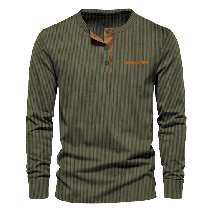 Herrar långärmad Henley-tröja i strukturerat ribbat material med modern knappdesign Eva Jonsson-Eva Jonsson