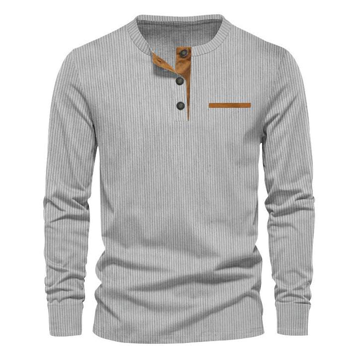 Herrar långärmad Henley-tröja i strukturerat ribbat material med modern knappdesign Eva Jonsson-Eva Jonsson